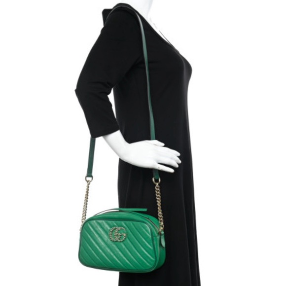 Gucci GG Marmont Azalea Calfskin Enamel Matelasse Diagonal Crossbody - Picture 3 of 9